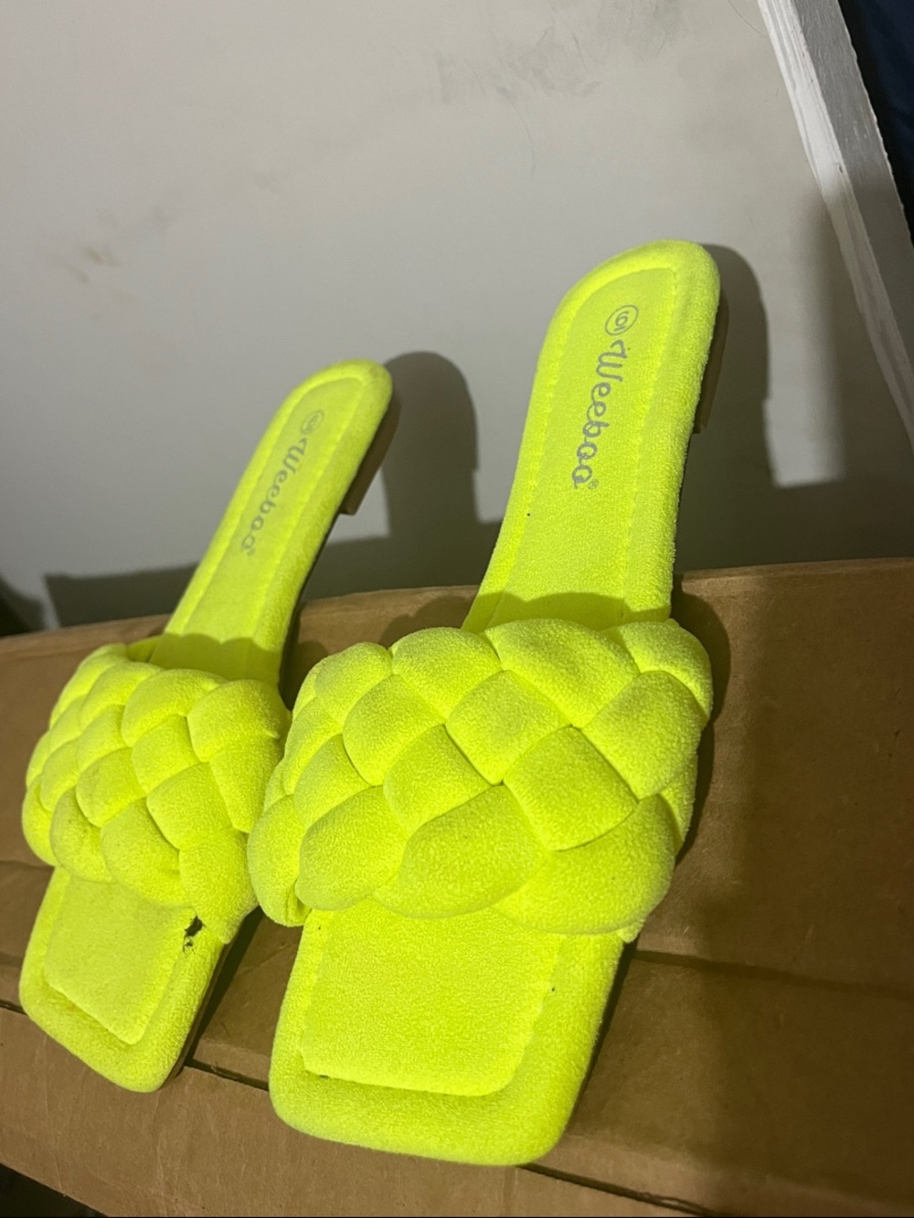 Weeboo Neon Yellow Braided Slide Mules for Women